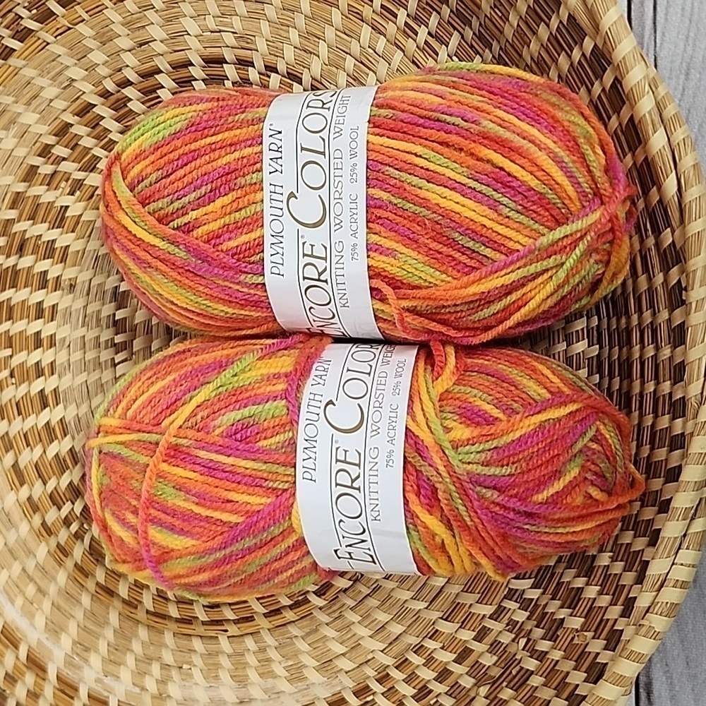 Plymouth Encore Colorspun 400 Yds Variegated Pink Orange Green Acrylic Wool Yarn